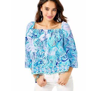 Lilly Pulitzer Lizzie Top Bermuda Blue Fishful Thinking Blue Lilac Size S